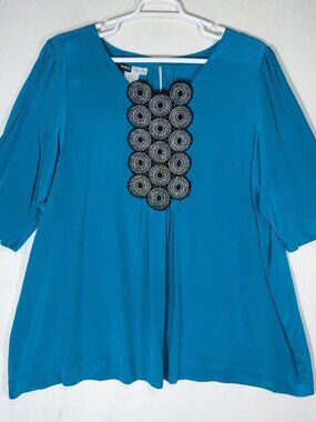 Simply Chloe Dao 100% Silk Short Sleeve Jade Green Top Womens 3X Plus Boho Tunic